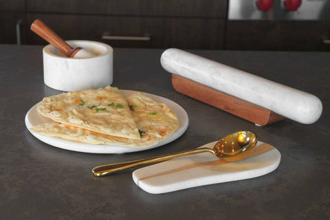 White Marble Rolling Pin and Wood Base (Verve Culture)