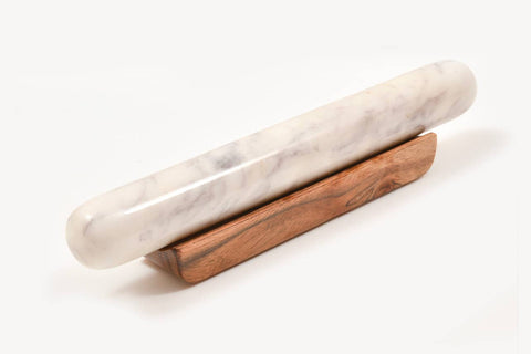 White Marble Rolling Pin and Wood Base (Verve Culture)