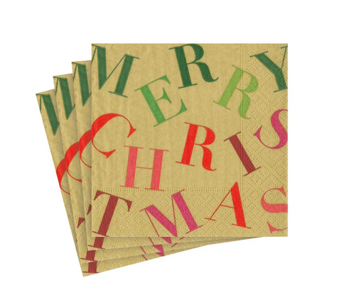 Small Cocktail Napkins Merry Christmas (Caspari)