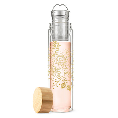 Blair Insulated Glass Travel Mug w/ Tea Infuser - Bouqet (Pinky Up)