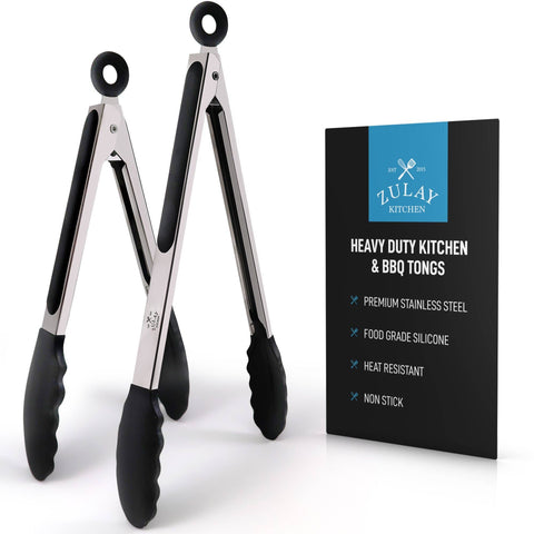 Premium Set of Stainless Steel Tongs for Cooking & Grilling (Zulay)