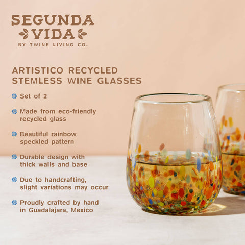 Artistico Recycled Glass Stemless Wine Glasses - Set of 2 (Twine)