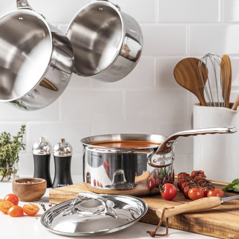 AFFINITY 5-ply Stainless Steel Saucepan: 8" 2.64 Q (De Buyer)