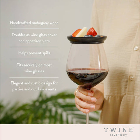 Wine Glass Topper Appetizer Plates 4pcs Mahogany (Twine)