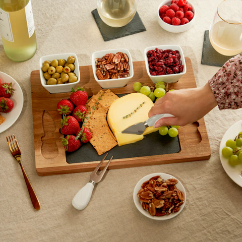 Acacia & Slate Cheese Board Set with Ceramic Bowls (Twine)