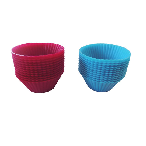 Set of 24 Silicone Muffin Cups, Fuscia and Tropical Blue (Trudeau)