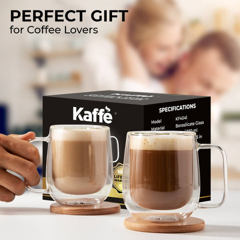 10oz Glass Coffee Mugs. Double-Wall Borosilicate Glass (Kaffe)