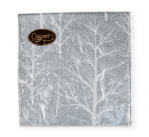 Small Cocktail Napkins Winter Trees Silver/White (Caspari)