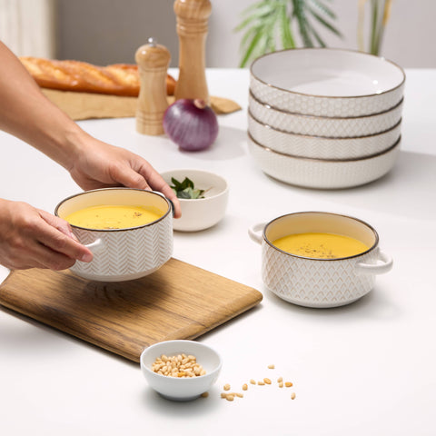 Ceramic Soup Bowls with Handles, 26.5 oz, Set of 4 (Kook)