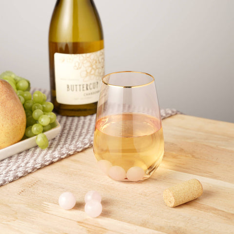 Rose Quartz Wine Chilling Gems w/ Storage Bag - Set of 6: Pink / Rose Quartz / Canvas (Twine)