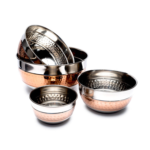 4 Piece Two Tone Stainless Steel Hammered Mixing Bowl Set (Lexi Home)