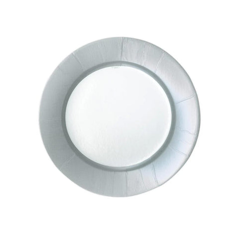 Linen Border Paper Salad & Dessert Plates in Silver - 8 Per Package (Caspari)