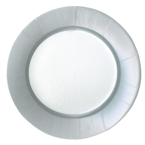Linen Border Paper Dinner Plates in Silver - 8 Per Package (Caspari)