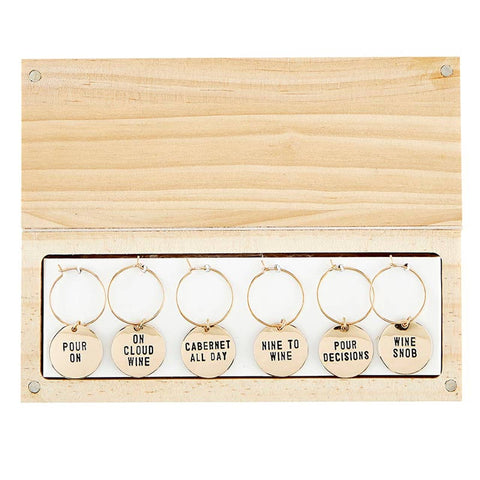Gold Wine Charms in Pine Box (Santa Barbara)