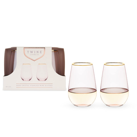 Rose Crystal Stemless Wine Glasses Set Of 2 (Twine)