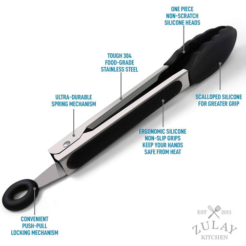 Premium Set of Stainless Steel Tongs for Cooking & Grilling (Zulay)