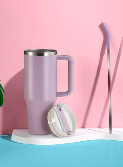 Stainless Steel Tumbler, with Straw and Handle, 40 oz Lilac (Kook)