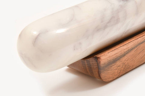 White Marble Rolling Pin and Wood Base (Verve Culture)