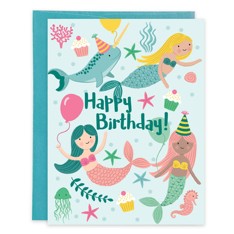 Birthday Greeting Card - Mermaids and Balloons-Kids (Gina B Designs)