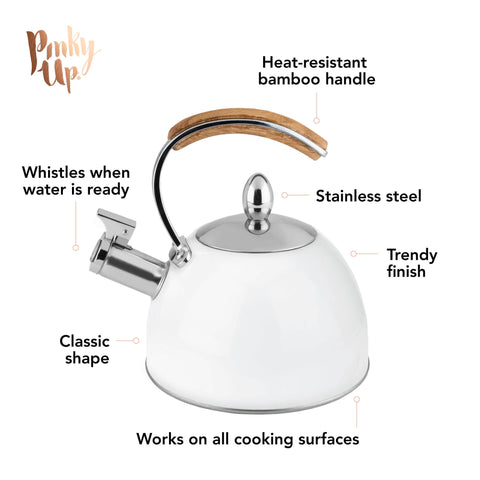 Presley Classic Whistling Tea Kettle - 70oz - White (Pinky Up)