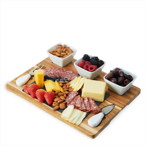 Acacia & Slate Cheese Board Set with Ceramic Bowls (Twine)