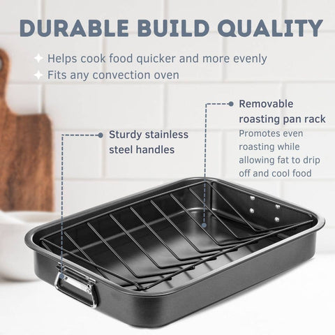 Nonstick Carbon Steel Roasting Pan with V-Style Rack (Lexi Home)
