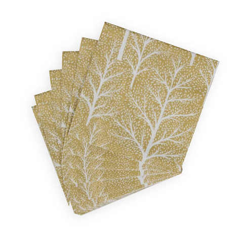 Small Cocktail Napkins Winter Trees Gold/White (Caspari)