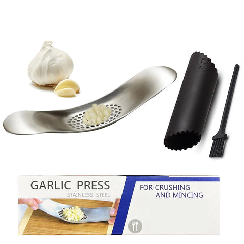 Garlic Crusher, Press and Peeler with Cleaning Brush (The American Gifting Company)