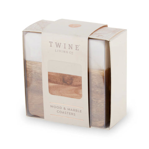 Marble & Acacia Coaster Set Of 4 (Twine)