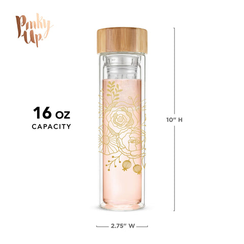 Blair Insulated Glass Travel Mug w/ Tea Infuser - Bouqet (Pinky Up)