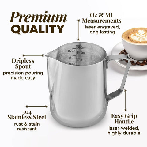 Stainless Steel Frothing Pitcher with Measurements: 20oz (Zulay)