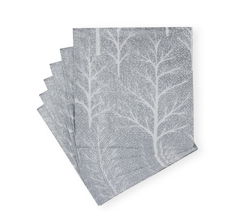 Small Cocktail Napkins Winter Trees Silver/White (Caspari)