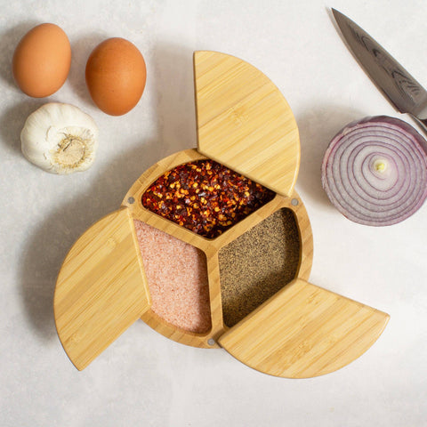 Trio Salt Cellar Storage Box with Swivel Lids (Totally Bamboo)