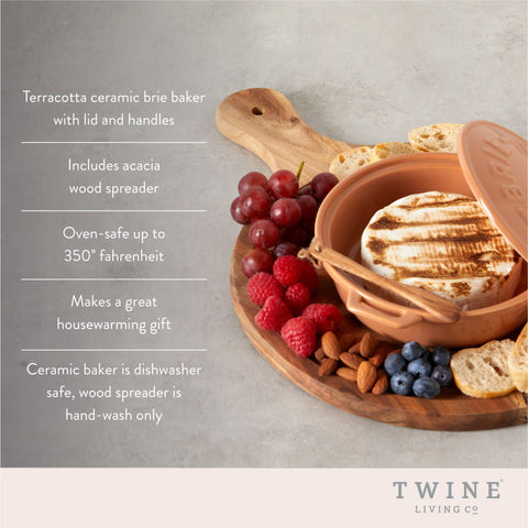 Terra Cotta Brie Baker with Wood Spreader (Twine)
