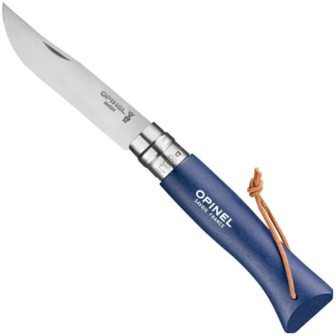 Blue Stainless Steel Folding Knife with Lanyard (Opinel)