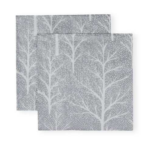 Small Cocktail Napkins Winter Trees Silver/White (Caspari)