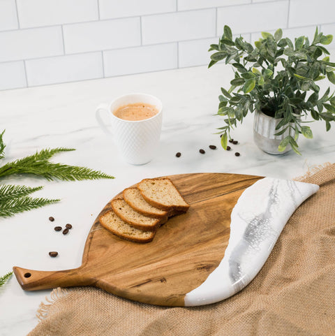Resin Cheese board - Leaf shaped charcuterie board 11"x19": Marble (Lynn + Liana Designs)