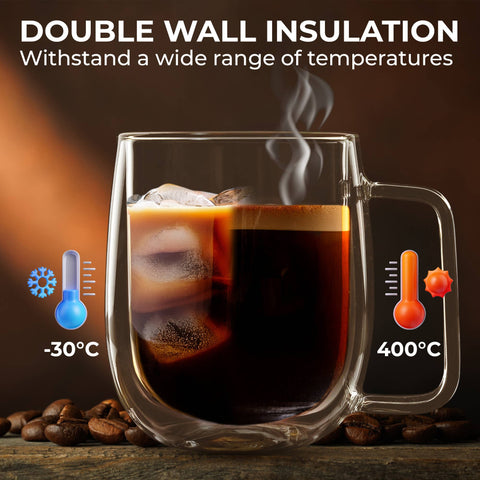 10oz Glass Coffee Mugs. Double-Wall Borosilicate Glass (Kaffe)