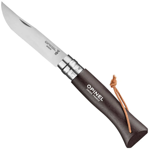 Dark Brown Stainless Steel Folding Knife with Lanyard (Opinel)