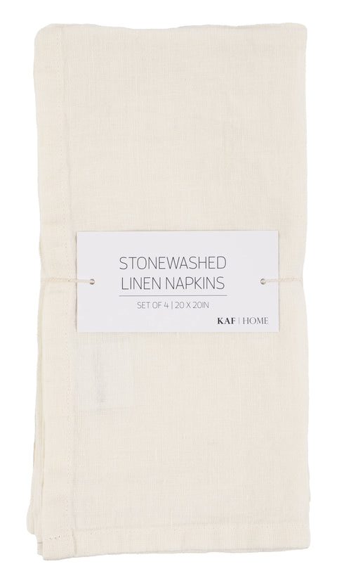 100% Stone Washed Linen Napkins Ivory (KAF Home)