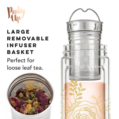 Blair Insulated Glass Travel Mug w/ Tea Infuser - Bouqet (Pinky Up)