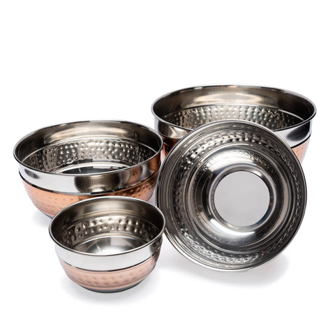4 Piece Two Tone Stainless Steel Hammered Mixing Bowl Set (Lexi Home)