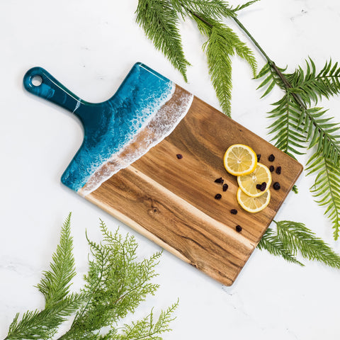 Large Acacia Cheese Board Wood Resin Ocean Vibes (Lynn + Liana Designs)