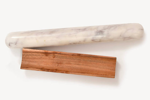 White Marble Rolling Pin and Wood Base (Verve Culture)