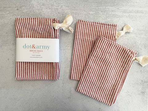 Americana Stripe Linen Bread Bags, set of two: Papaya (Dot & Army)