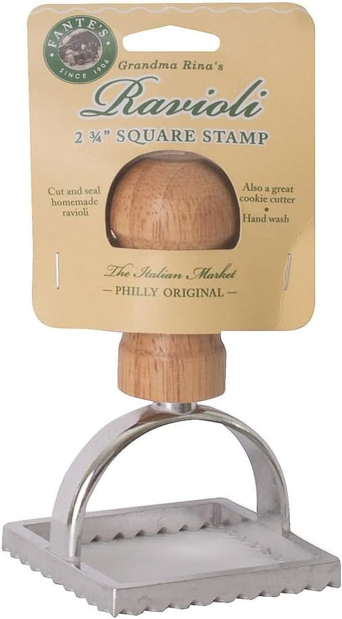Ravioli Maker Stamp with Wooden Handle and Fluted Edge (Fante's)