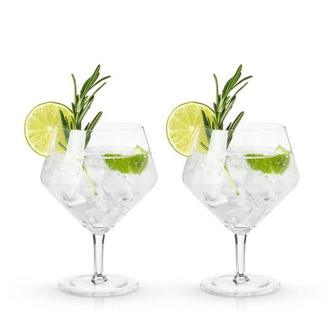 Raye Stemmed Angled Crystal Gin & Tonic Glasses - Set of 2 (Viski)