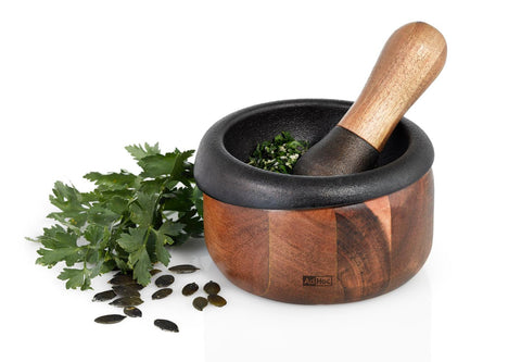 AdHoc Crush Wood and Cast Iron Mortar and Pestle (Cole & Mason)