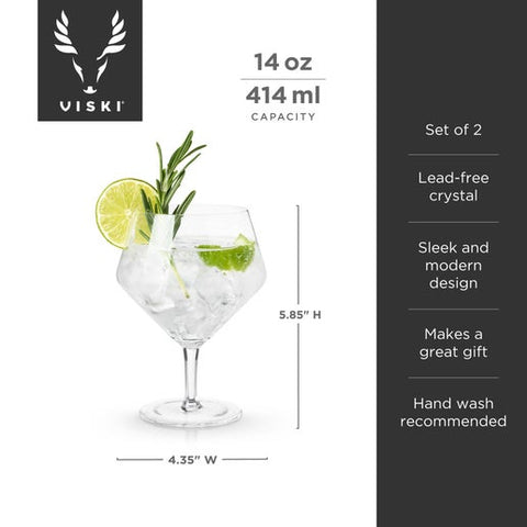 Raye Stemmed Angled Crystal Gin & Tonic Glasses - Set of 2 (Viski)