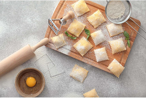 Ravioli Maker Stamp with Wooden Handle and Fluted Edge (Fante's)